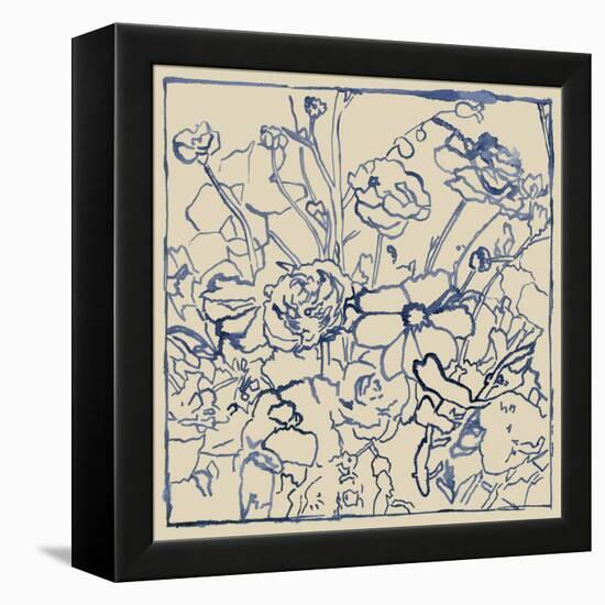 Indigo Floral Sketch II-Megan Meagher-Framed Stretched Canvas