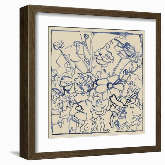 Indigo Floral Sketch II-Megan Meagher-Framed Art Print