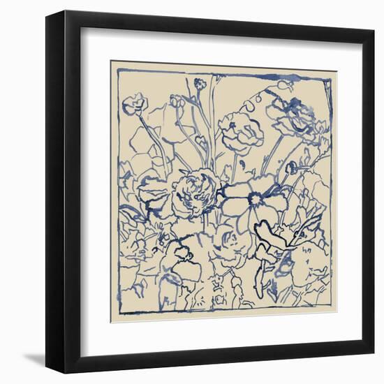 Indigo Floral Sketch II-Megan Meagher-Framed Art Print