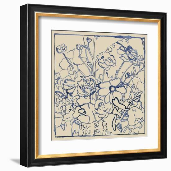 Indigo Floral Sketch II-Megan Meagher-Framed Art Print