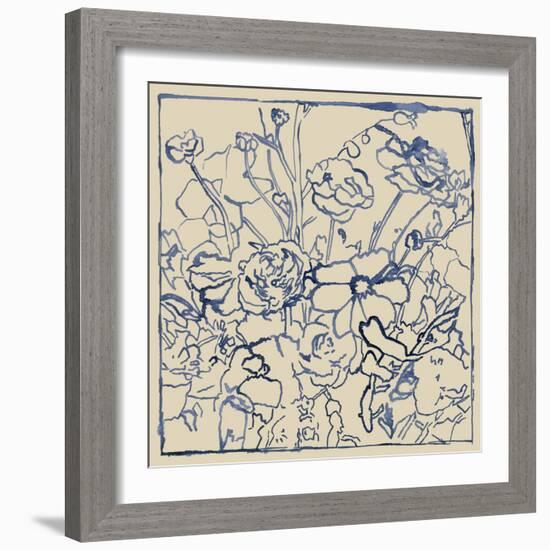 Indigo Floral Sketch II-Megan Meagher-Framed Art Print