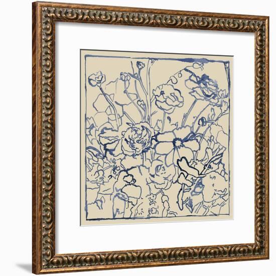 Indigo Floral Sketch II-Megan Meagher-Framed Art Print