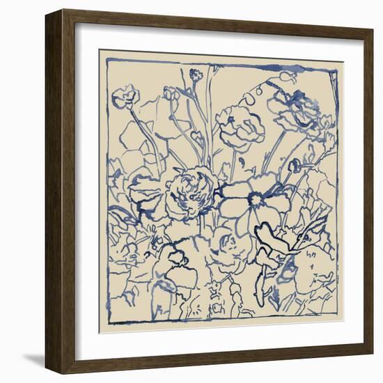 Indigo Floral Sketch II-Megan Meagher-Framed Art Print