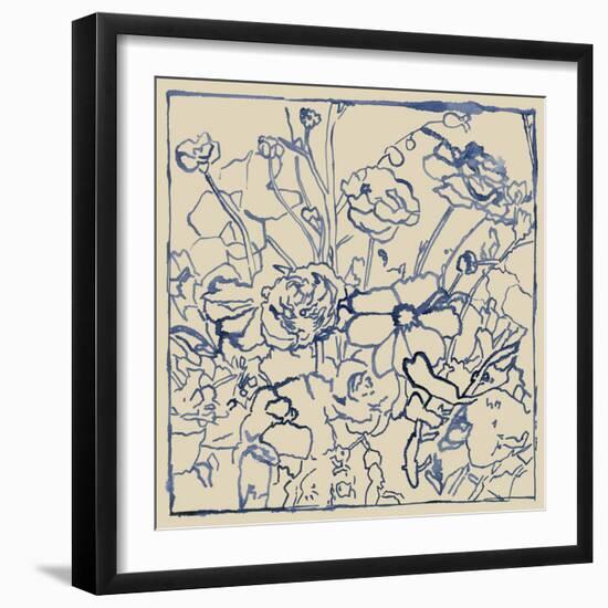 Indigo Floral Sketch II-Megan Meagher-Framed Art Print