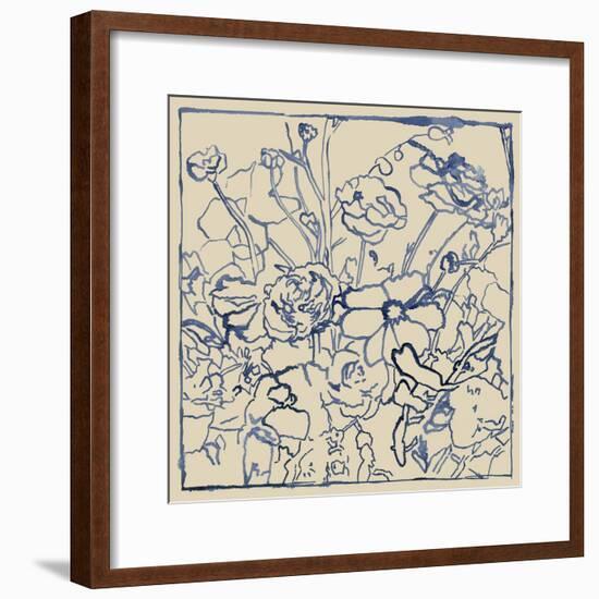 Indigo Floral Sketch II-Megan Meagher-Framed Art Print
