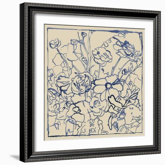 Indigo Floral Sketch II-Megan Meagher-Framed Art Print