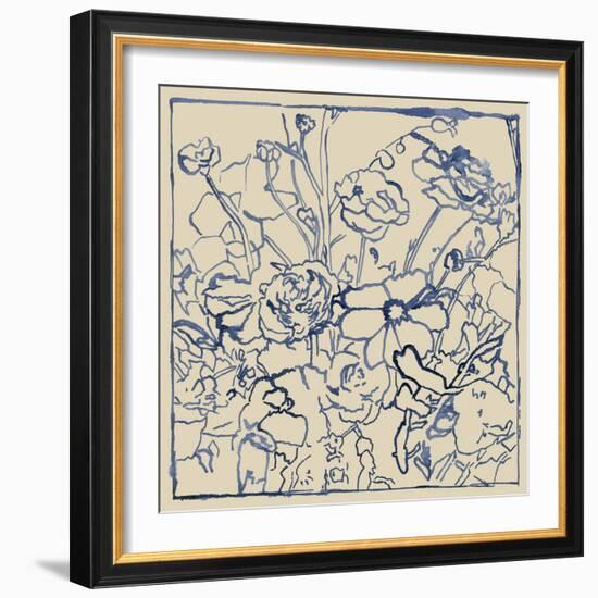 Indigo Floral Sketch II-Megan Meagher-Framed Art Print