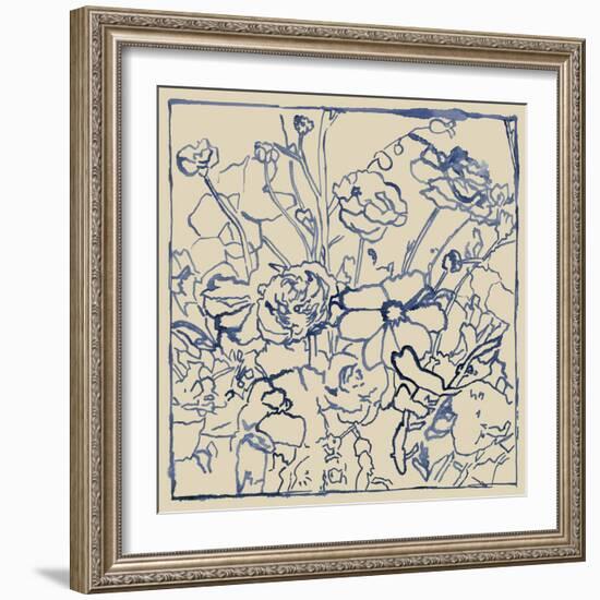 Indigo Floral Sketch II-Megan Meagher-Framed Premium Giclee Print