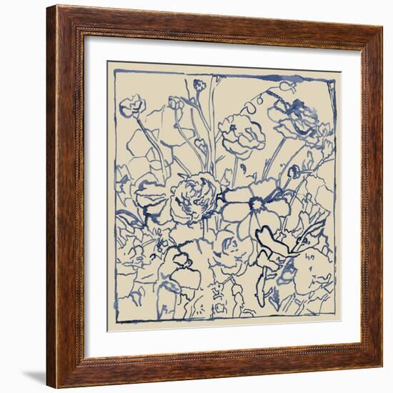 Indigo Floral Sketch II-Megan Meagher-Framed Premium Giclee Print