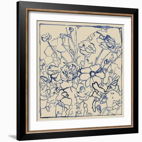 Indigo Floral Sketch II-Megan Meagher-Framed Premium Giclee Print