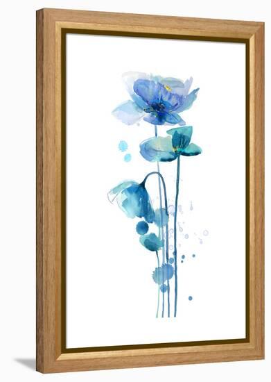 Indigo Poppy 1-Jin Jing-Framed Stretched Canvas