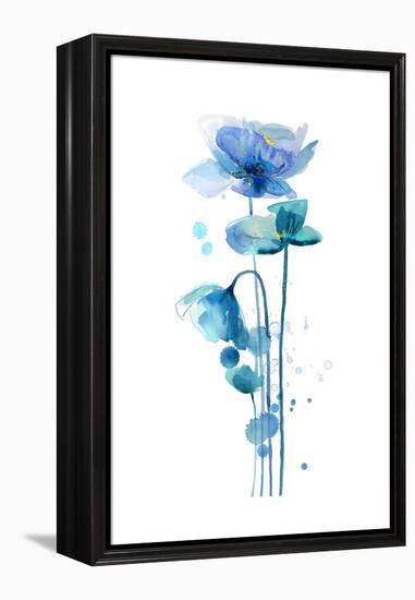 Indigo Poppy 1-Jin Jing-Framed Stretched Canvas