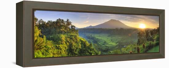 Indonesia, Bali, Redang, View of Rice Terraces and Gunung Agung Volcano-Michele Falzone-Framed Premier Image Canvas