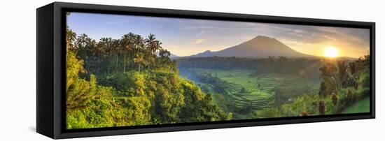 Indonesia, Bali, Redang, View of Rice Terraces and Gunung Agung Volcano-Michele Falzone-Framed Premier Image Canvas