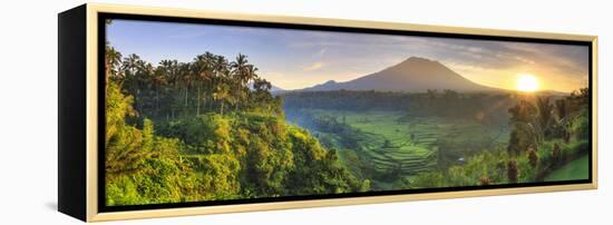 Indonesia, Bali, Redang, View of Rice Terraces and Gunung Agung Volcano-Michele Falzone-Framed Premier Image Canvas