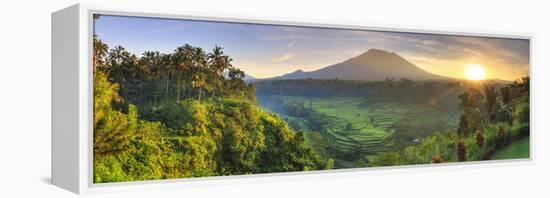 Indonesia, Bali, Redang, View of Rice Terraces and Gunung Agung Volcano-Michele Falzone-Framed Premier Image Canvas