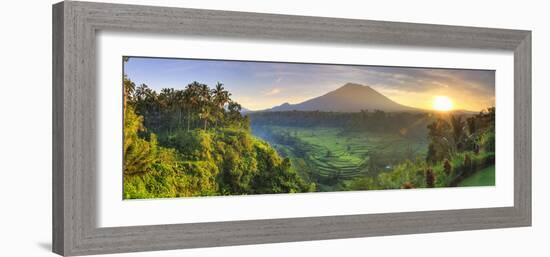 Indonesia, Bali, Redang, View of Rice Terraces and Gunung Agung Volcano-Michele Falzone-Framed Photographic Print