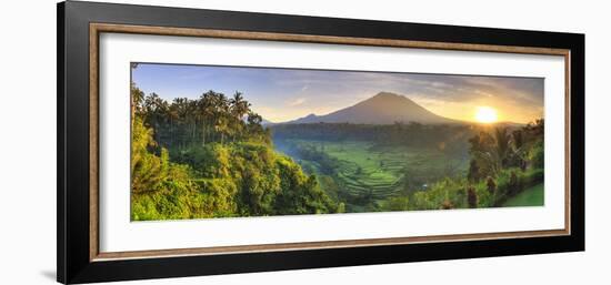 Indonesia, Bali, Redang, View of Rice Terraces and Gunung Agung Volcano-Michele Falzone-Framed Photographic Print