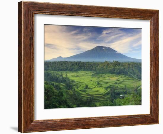 Indonesia, Bali, Redang, View of Rice Terraces and Gunung Agung Volcano-Michele Falzone-Framed Photographic Print