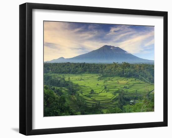 Indonesia, Bali, Redang, View of Rice Terraces and Gunung Agung Volcano-Michele Falzone-Framed Photographic Print