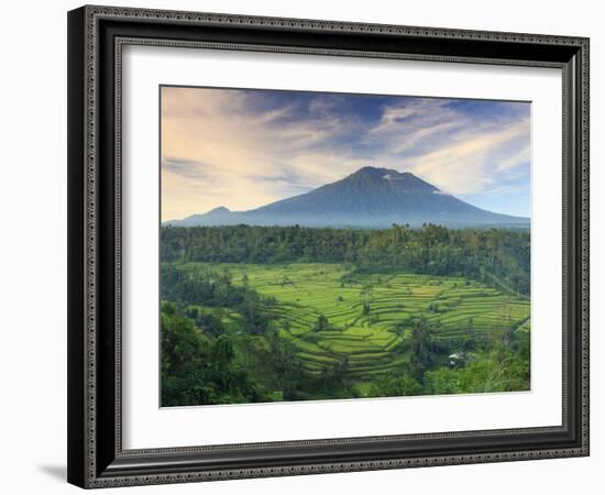 Indonesia, Bali, Redang, View of Rice Terraces and Gunung Agung Volcano-Michele Falzone-Framed Photographic Print