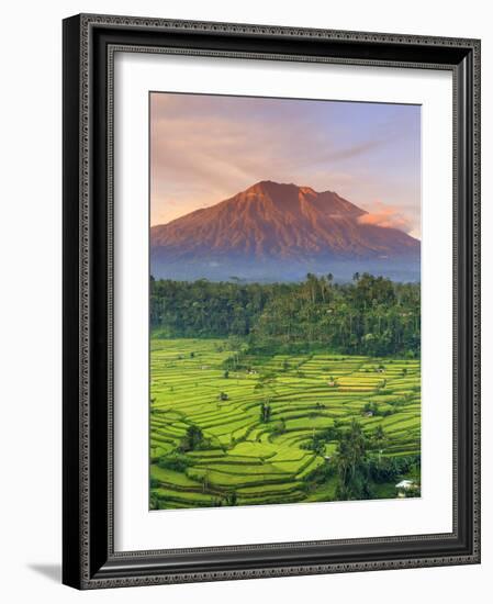 Indonesia, Bali, Redang, View of Rice Terraces and Gunung Agung Volcano-Michele Falzone-Framed Photographic Print