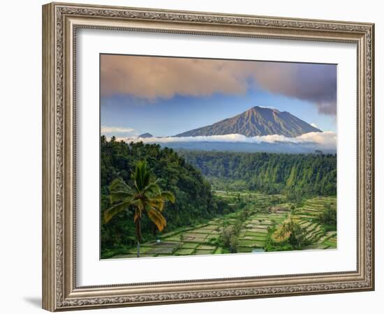 Indonesia, Bali, Rendang Rice Terraces and Gunung Agung Volcano-Michele Falzone-Framed Photographic Print