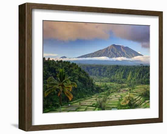 Indonesia, Bali, Rendang Rice Terraces and Gunung Agung Volcano-Michele Falzone-Framed Photographic Print