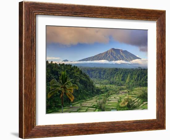 Indonesia, Bali, Rendang Rice Terraces and Gunung Agung Volcano-Michele Falzone-Framed Photographic Print