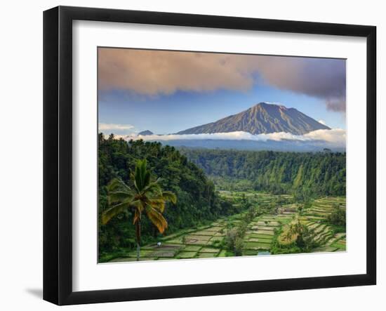 Indonesia, Bali, Rendang Rice Terraces and Gunung Agung Volcano-Michele Falzone-Framed Photographic Print