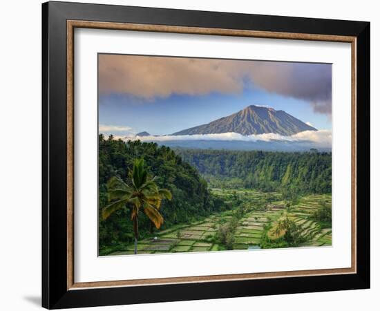 Indonesia, Bali, Rendang Rice Terraces and Gunung Agung Volcano-Michele Falzone-Framed Photographic Print