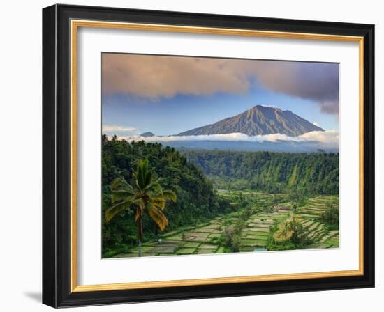 Indonesia, Bali, Rendang Rice Terraces and Gunung Agung Volcano-Michele Falzone-Framed Photographic Print