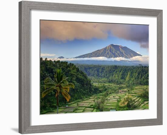 Indonesia, Bali, Rendang Rice Terraces and Gunung Agung Volcano-Michele Falzone-Framed Photographic Print