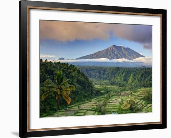 Indonesia, Bali, Rendang Rice Terraces and Gunung Agung Volcano-Michele Falzone-Framed Photographic Print