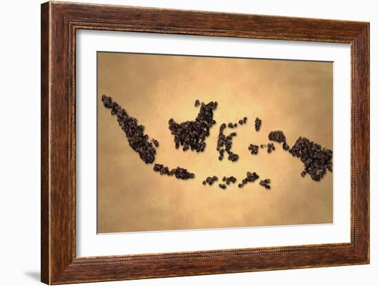 Indonesia Map Coffee Bean on Old Paper-NatanaelGinting-Framed Art Print