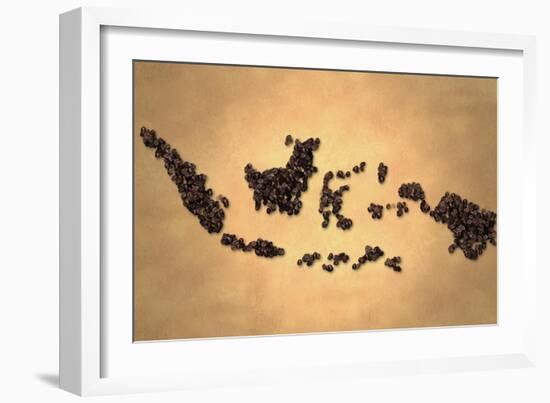 Indonesia Map Coffee Bean on Old Paper-NatanaelGinting-Framed Art Print