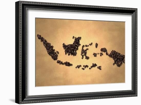 Indonesia Map Coffee Bean on Old Paper-NatanaelGinting-Framed Art Print