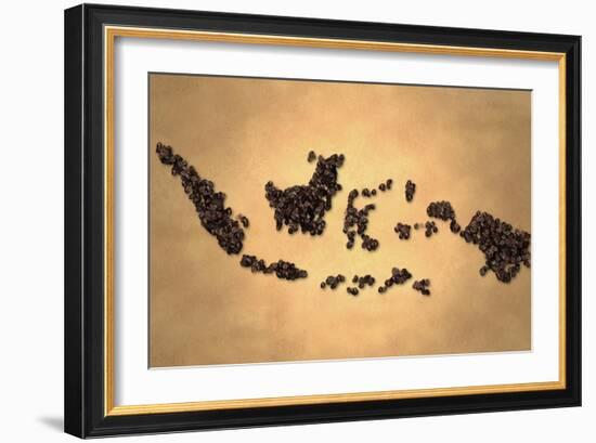 Indonesia Map Coffee Bean on Old Paper-NatanaelGinting-Framed Art Print