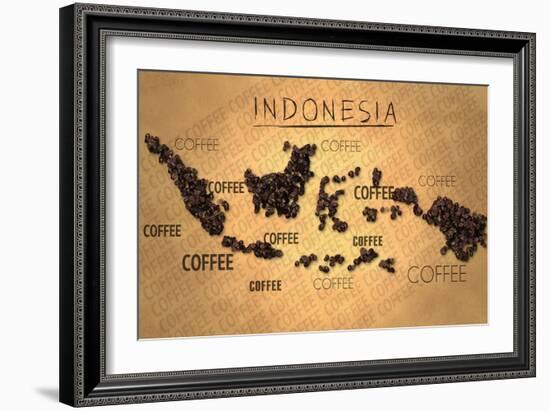 Indonesia Map Coffee Bean Producer on Old Paper-NatanaelGinting-Framed Art Print