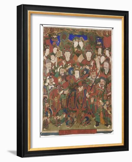 Indra, Brahma, and Skanda with Guardians and Attendants-null-Framed Art Print