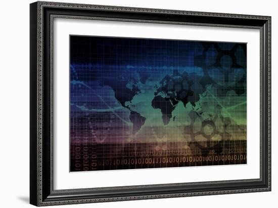 Industrial Background on a Global Map Scale-kentoh-Framed Art Print