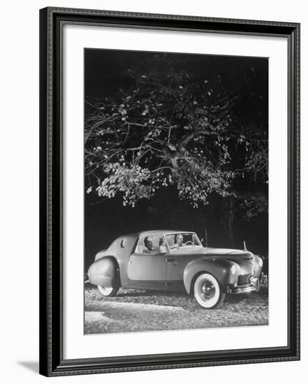 Industrial Designer Raymond Loewy at the Wheel of Costly Experimental Lincoln Continental Dream Car-Herbert Gehr-Framed Premium Photographic Print