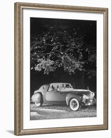 Industrial Designer Raymond Loewy at the Wheel of Costly Experimental Lincoln Continental Dream Car-Herbert Gehr-Framed Premium Photographic Print