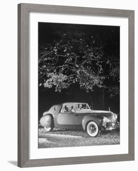 Industrial Designer Raymond Loewy at the Wheel of Costly Experimental Lincoln Continental Dream Car-Herbert Gehr-Framed Premium Photographic Print