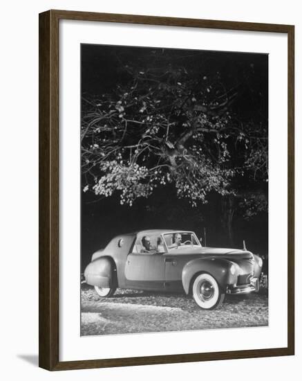 Industrial Designer Raymond Loewy at the Wheel of Costly Experimental Lincoln Continental Dream Car-Herbert Gehr-Framed Premium Photographic Print