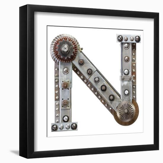 Industrial Metal Alphabet Letter N-donatas1205-Framed Art Print