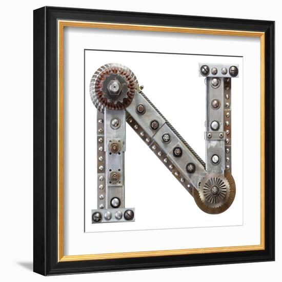 Industrial Metal Alphabet Letter N-donatas1205-Framed Art Print