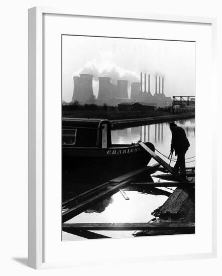 Industrial Scene with Canal and Long Boat, 1971-null-Framed Photographic Print