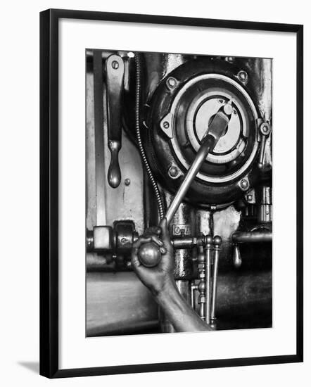 Industrial Worker with a Drill Press in Pennsylvania, Ca. 1912-null-Framed Giclee Print