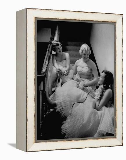 Infected with Telephonitis, the Nyvall Sisters, Sally, Sue, and Ginny, All Talking on the Phone-Grey Villet-Framed Premier Image Canvas